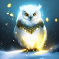 Snowy owl on a background of the night sky. 3d illustration generative AI Royalty Free Stock Photo