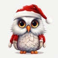 Snowy Owl in Claus Couture: Christmas Watercolor Illustration Clipart - Isolated on White Background - Generative AI Royalty Free Stock Photo