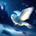 Snowy owl flying in the night sky. 3D illustration. generative AI Royalty Free Stock Photo