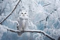 A snowy owl perches silently amidst a winter wonderland, embodying the quiet of the seaso. AI Generated Royalty Free Stock Photo