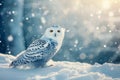 Snowy owl sitting on the plain .Generative Ai Royalty Free Stock Photo