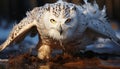 Snowy owl staring, wisdom in its eyes, flying in snow generated by AI Royalty Free Stock Photo