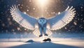 A Snowy Owl swooping low to catch a mouse on a winter evening AI Generated Royalty Free Stock Photo