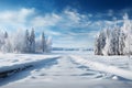 Snowy panorama Winter landscape featuring trees covered in glistening snow Royalty Free Stock Photo