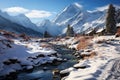 A snowy paradise unveils as the winter landscape embraces the mountain village Royalty Free Stock Photo