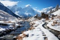 A snowy paradise unveils as the winter landscape embraces the mountain village Royalty Free Stock Photo