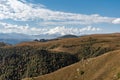 Snowy peak of Mount Elbrus in spring. Road to Dzhyly Su. Caucasus mountains. Jilly-Su region. Kabardino-Balkaria Reublic. Panorama Royalty Free Stock Photo