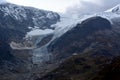 Snowy peaks, glacier and lake on San Gotthard Pass