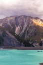 Snowy peaks over Lake Tasman. South island, New Zealand