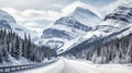 Snowy peaks and valleys under a bright sky in a mountain pass