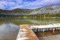 Snowy pier on the lake,St Ana lake,Transylvania,Romania