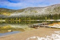 Snowy pier on the lake,St Ana lake,Transylvania,Romania