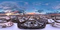 Snowy Portland downtown sunrise aerial 360 by 180 photosphere