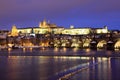 Snowy Prague gothic Castle on the River Vltava wit