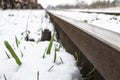 Snowy railroad tracks on a winter day Royalty Free Stock Photo