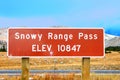 Snowy Range Pass Altitude Sign Wyoming