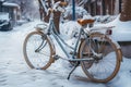 Snowy ride Vintage bike in winter, evoking a nostalgic ambiance