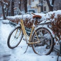 Snowy ride Vintage bike in winter, evoking a nostalgic ambiance