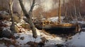 Snowy River Boat Painting In The Style Of Duffy Sheridan Royalty Free Stock Photo