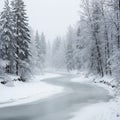Snowy River Winding Through a Frozen Forest Royalty Free Stock Photo