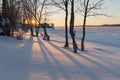 On the snowy riverbank landscape. Winter snow scene. Winter river in snow Royalty Free Stock Photo