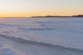 On the snowy riverbank landscape. Winter snow scene. Winter river in snow Royalty Free Stock Photo