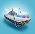 3d illustration of snowy road with mobile phone isolated. Creative smart phone snow road.