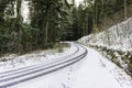 A snowy road in the mountains Royalty Free Stock Photo