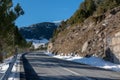 Snowy road in the Pyrenees of Andorra in Winter