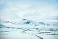 Snowy road to Langjokull glacier in Iceland during winter