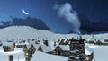 Snowy roofs of rustic houses at winter night Royalty Free Stock Photo