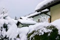 Snowy roofs in winter in Austria