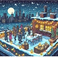 Snowy Rooftop Party Create a unique wallpaper featuring a rooftop party with a backdrop of snowy city lights and a winter skyline.