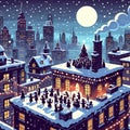 Snowy Rooftop Party Create a unique wallpaper featuring a rooftop party with a backdrop of snowy city lights and a winter skyline. Royalty Free Stock Photo