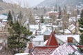 Snowy rooftops in small mountain town in Colorado