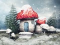 Fairy cottage on a winter meadow Royalty Free Stock Photo