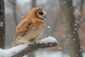Snowy Scene with a Perched Barn Owl Royalty Free Stock Photo