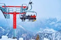 Snowy scenery with riding chairlift, Feuerkogel mount, Ebensee, Salzkammergut, Austria