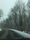 Snowy School Bus Stop Ahead Royalty Free Stock Photo