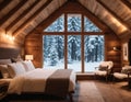 Eco-Friendly Winter Lodge. Generative AI