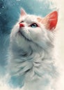 Snowy Serenity: Adorable White Kitten with Blue Eyes Poses Again Royalty Free Stock Photo