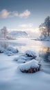 Snowy serenity Beautiful winter scene captivates with tranquil ambiance