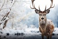 Snowy serenity a deer in a tranquil winter snowscape