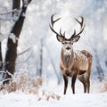 Snowy serenity a deer in a tranquil winter snowscape