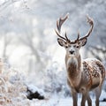 Snowy serenity a deer in a tranquil winter snowscape