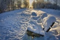 Snowy sit place in park Royalty Free Stock Photo
