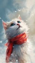 Snowy Skies and a Gentle Gaze: A Cute White Kitten with Blue Eye Royalty Free Stock Photo