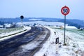 snowy, slippery road into Welling, Eifel in winter