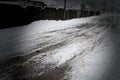 Snowy roads on cold winter day