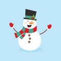 Snowy snowman. Festive and Christmas greeting card. Flat design Royalty Free Stock Photo